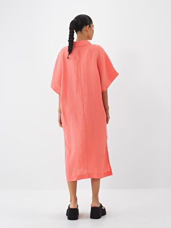 Nar Çiçeği Oversize Keten Elbise