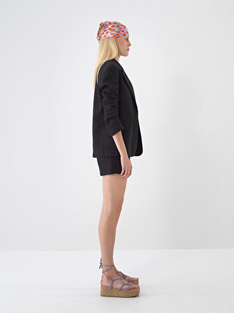 Siyah Regular Fit Keten Şort