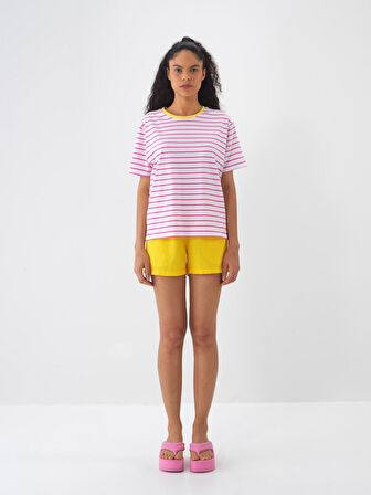 Sarı Regular Fit Keten Şort