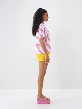 Sarı Regular Fit Keten Şort