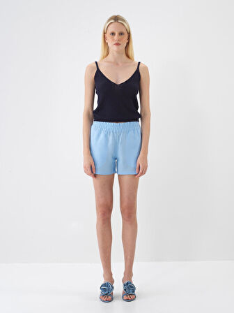 Mavi Regular Fit Keten Şort