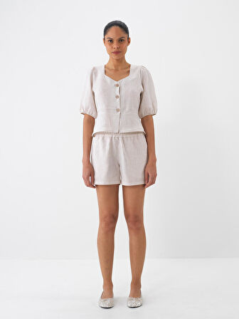 Naturel Regular Fit Keten Şort