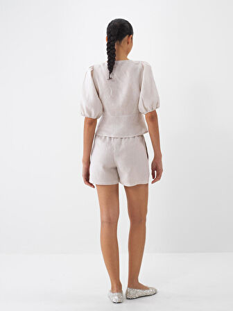Naturel Regular Fit Keten Şort
