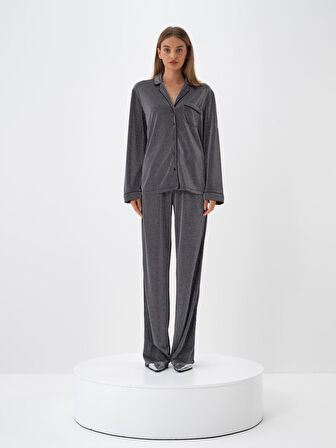 Xint Antrasit Işıltılı Sim Detaylı Regular Fit Gömlek