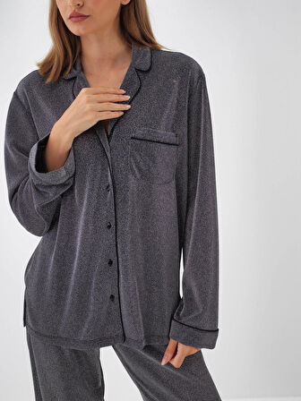 Xint Antrasit Işıltılı Sim Detaylı Regular Fit Gömlek