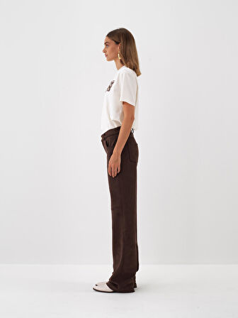 Xint Kahverengi Soft Touch Süet Görünüm Oversize Pantolon