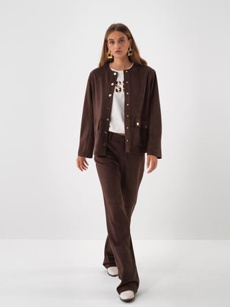 Xint Kahverengi Soft Touch Süet Görünüm Oversize Ceket
