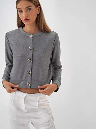 Xint Antrasit Işıltılı Sim Detaylı Regular Fit Hırka