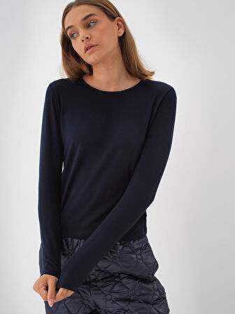 Xint Lacivert Modal Dokulu Slim Fit Uzun Kollu Tişört
