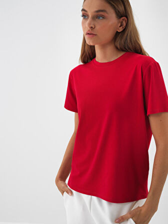 Xint Kırmızı Modal Dokulu Regular Fit Tişört