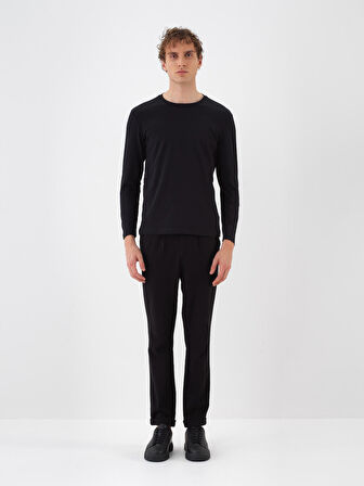 Xint Siyah Modal Dokulu Slim Fit Uzun Kollu Tişört