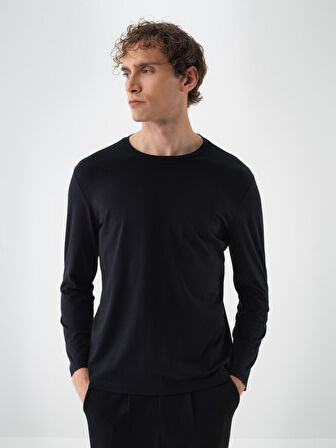 Xint Siyah Modal Dokulu Slim Fit Uzun Kollu Tişört