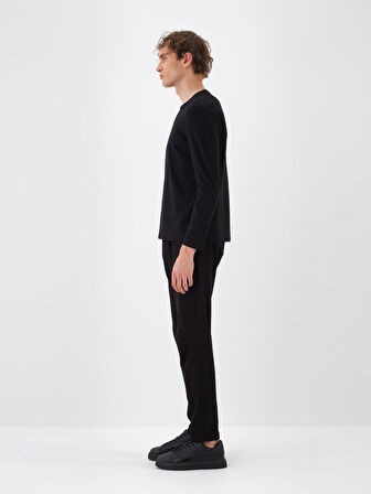 Xint Siyah Modal Dokulu Slim Fit Uzun Kollu Tişört