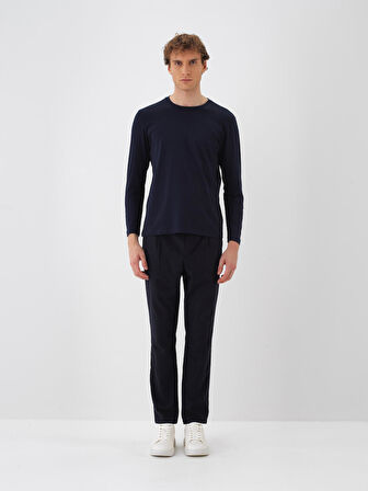 Xint Lacivert Modal Dokulu Slim Fit Uzun Kollu Tişört