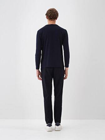 Xint Lacivert Modal Dokulu Slim Fit Uzun Kollu Tişört