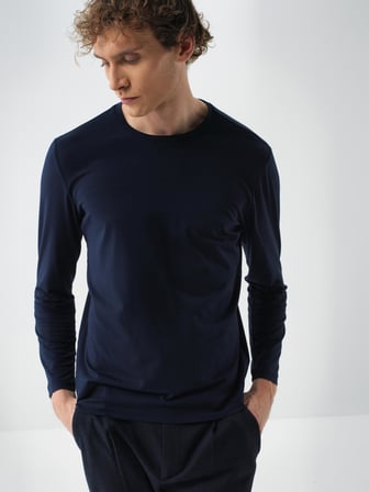 Xint Lacivert Modal Dokulu Slim Fit Uzun Kollu Tişört