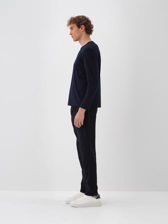 Xint Lacivert Modal Dokulu Slim Fit Uzun Kollu Tişört