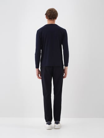 Xint Lacivert Modal Dokulu Slim Fit Uzun Kollu Tişört