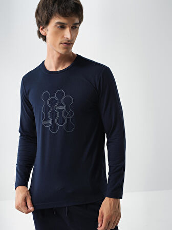 Xint Lacivert Modal Dokulu Slim Fit Uzun Kollu Tişört