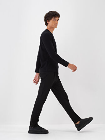 Xint Siyah Modal Dokulu Slim Fit Uzun Kollu Tişört
