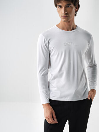 Xint Beyaz Modal Dokulu Slim Fit Uzun Kollu Tişört