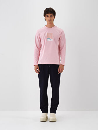 Xint Pembe Pamuk Dokulu Regular Fit Uzun Kollu Tişört