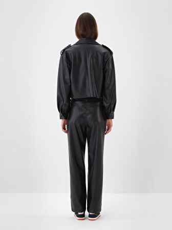 Xint Siyah Deri Görünümlü Regular Fit Pantolon