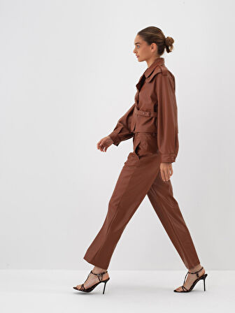 Xint Camel Deri Görünümlü Regular Fit Pantolon