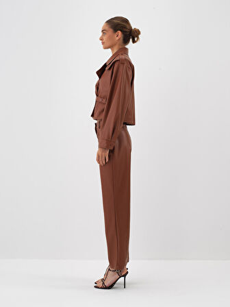 Xint Camel Deri Görünümlü Regular Fit Pantolon