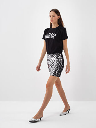 Xint Siyah Pamuk Dokulu Regular Fit Tişört