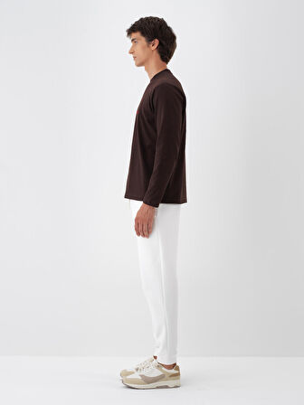 Xint Kahverengi Pamuk Dokulu Regular Fit Uzun Kollu Tişört
