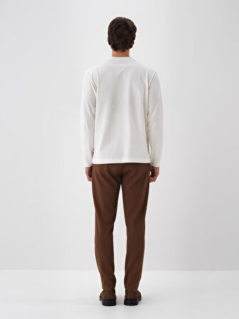 Xint Ekru Pamuk Dokulu Regular Fit Uzun Kollu Tişört