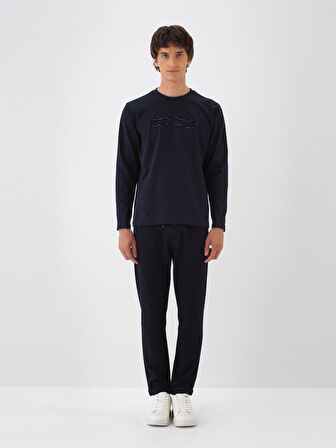 Xint Lacivert Pamuk Dokulu Regular Fit Uzun Kollu Tişört