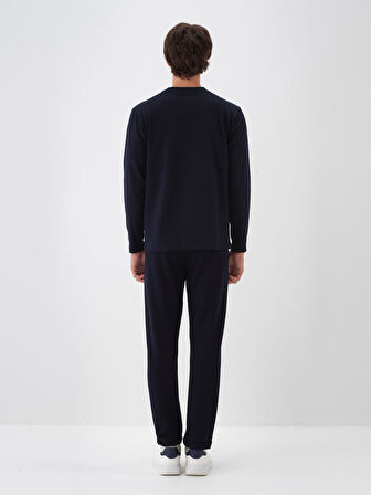 Xint Lacivert Pamuk Dokulu Regular Fit Uzun Kollu Tişört