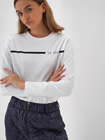 Xint Beyaz Pamuk Dokulu Regular Fit Uzun Kollu Tişört