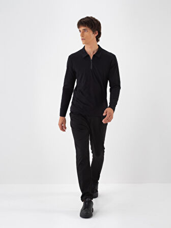 Xint Siyah Modal Dokulu Slim Fit Uzun Kollu Tişört