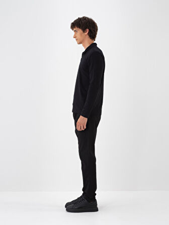 Xint Siyah Modal Dokulu Slim Fit Uzun Kollu Tişört