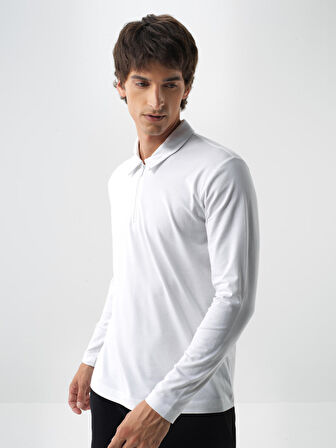 Xint Beyaz Modal Dokulu Slim Fit Uzun Kollu Tişört