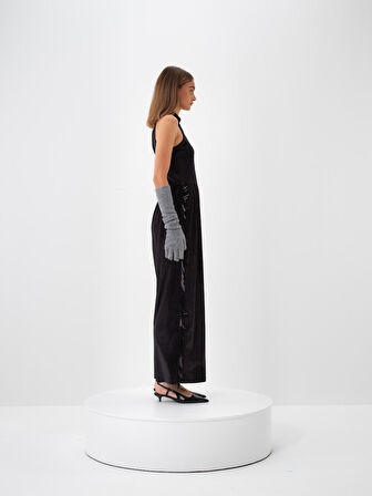 Xint Siyah Lüks Dokulu Soft Kadife Oversize Elbise