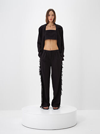 Xint Siyah Esnek Dokulu Oversize Ceket