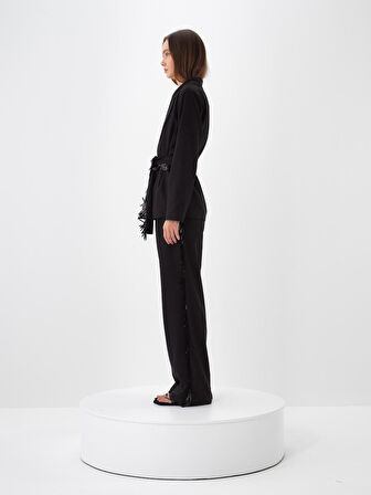 Xint Siyah Esnek Dokulu Oversize Ceket
