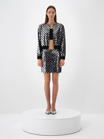 Xint Siyah Lüks Dokulu Pullu Kadife Regular Fit Ceket