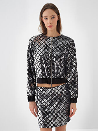 Xint Siyah Lüks Dokulu Pullu Kadife Regular Fit Ceket