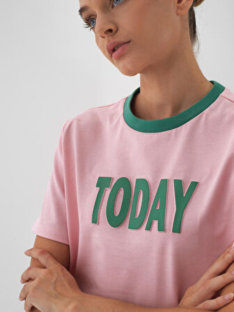 Xint Pembe Pamuk Dokulu Regular Fit Tişört