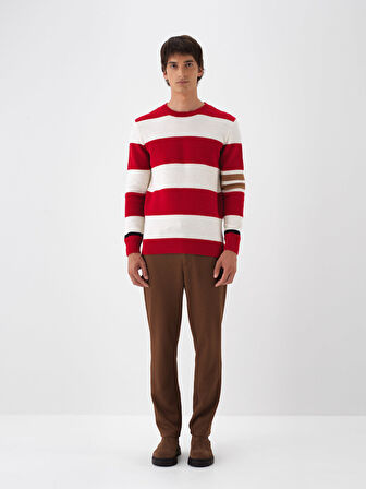 Xint Kırmızı Doğal Yün Dokulu Regular Fit Kazak