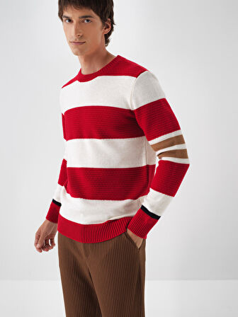 Xint Kırmızı Doğal Yün Dokulu Regular Fit Kazak