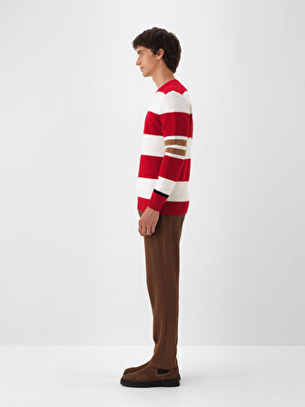 Xint Kırmızı Doğal Yün Dokulu Regular Fit Kazak