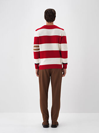 Xint Kırmızı Doğal Yün Dokulu Regular Fit Kazak