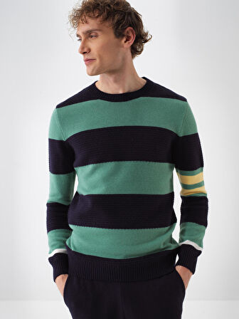 Xint Lacivert Doğal Yün Dokulu Regular Fit Kazak