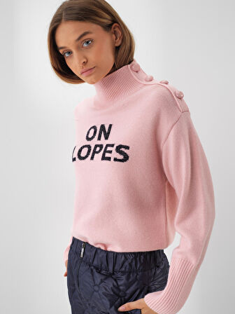 Xint Pembe Doğal Yün Dokulu Oversize Kazak